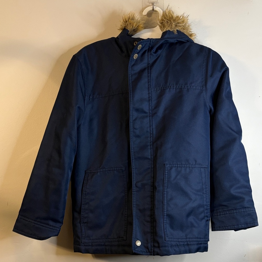 Boys GAP Navy Jacket with Faux Fur Trim Size Large #50